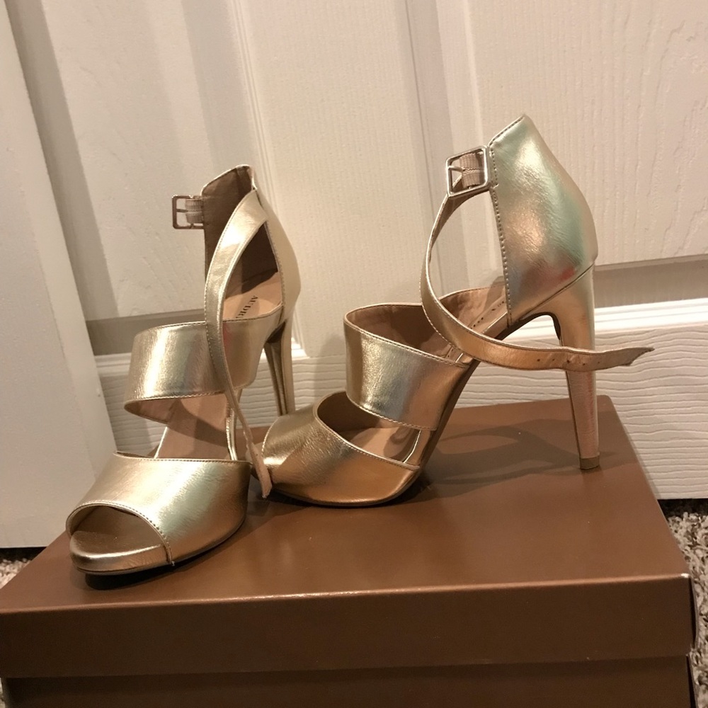 Gold strappy heels